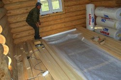 Устройство пола в срубе с одним слоем покрытия Устройство пола в срубе с одним слоем покрытия